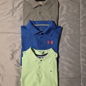 Gray, Blue, and Green Polo Shirts